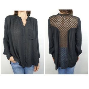 Free People Crochet Back Button Down Top